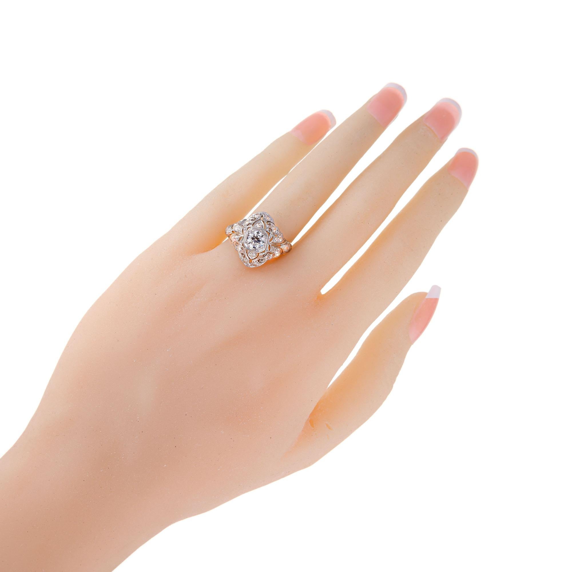 EGL zertifizierter 0,43 Karat Diamant Platin Kuppel Art Deco Verlobungsring im Angebot 2