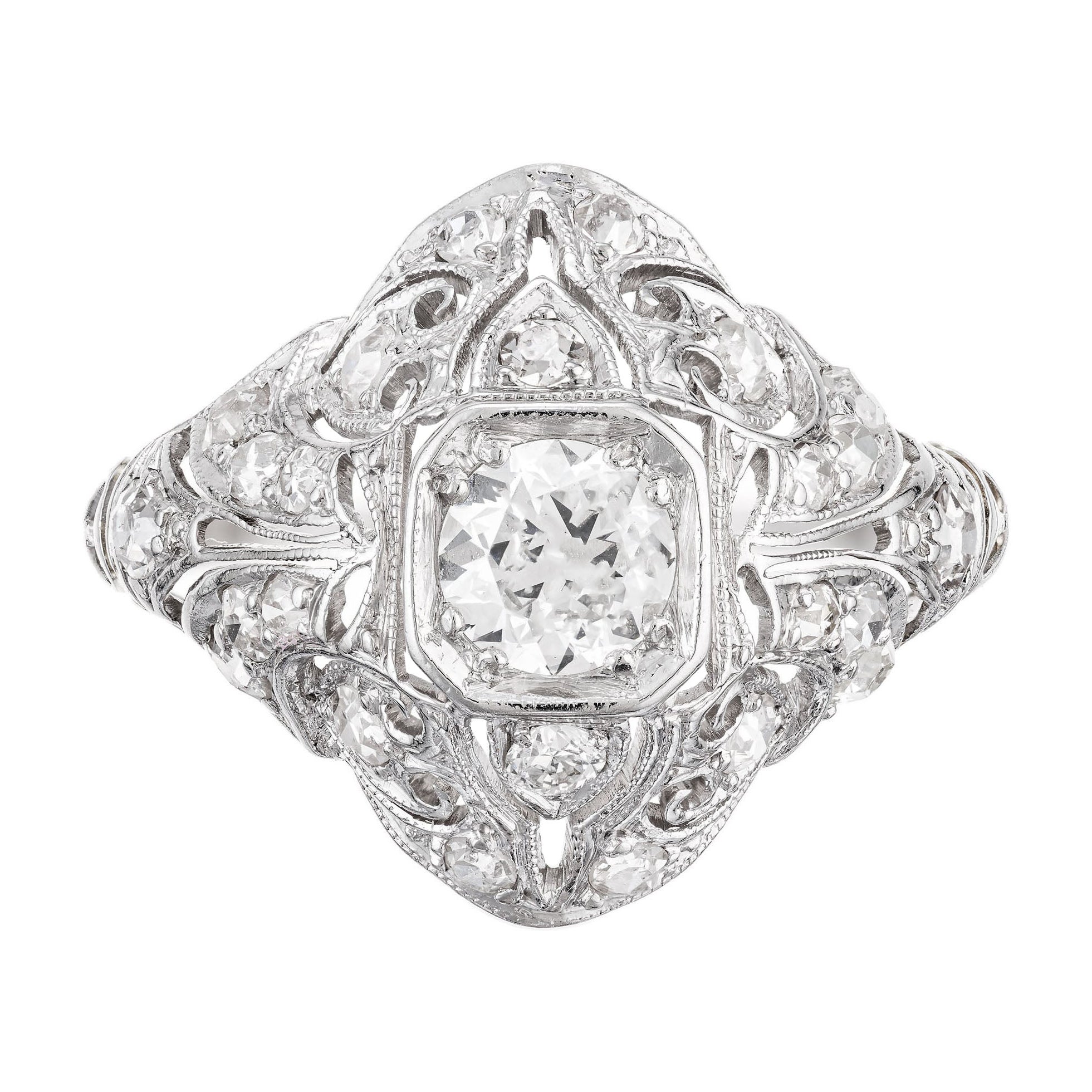 Bague de fiançailles Art déco en forme de dôme en platine avec diamants de 0,43 carat certifiés EGL