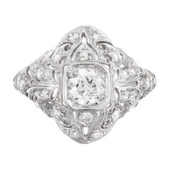Bague de fiançailles Art déco en forme de dôme en platine avec diamants de 0,43 carat certifiés EGL