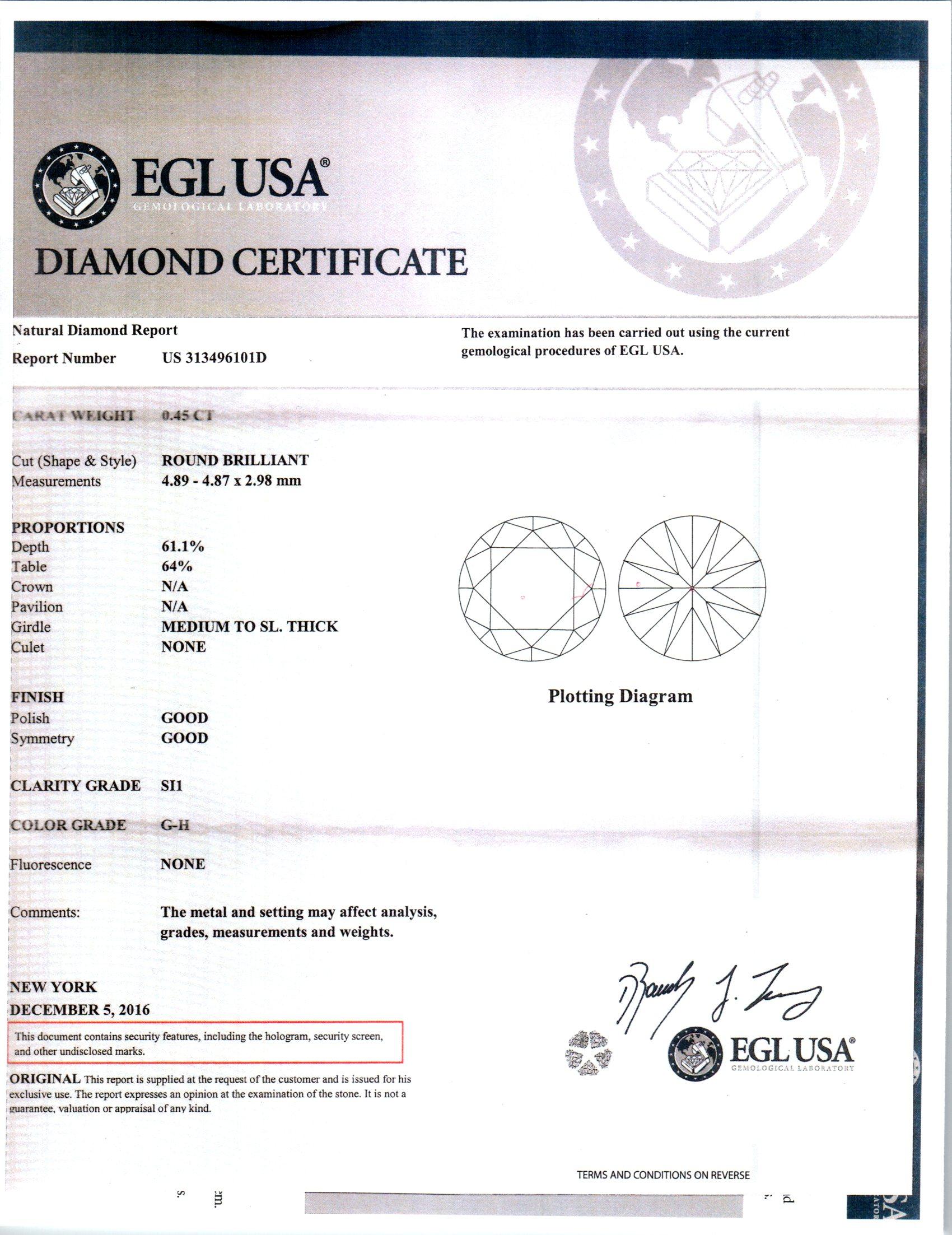 Women's EGL Certified .45 Carat Diamond Yellow Gold Pendant Necklace