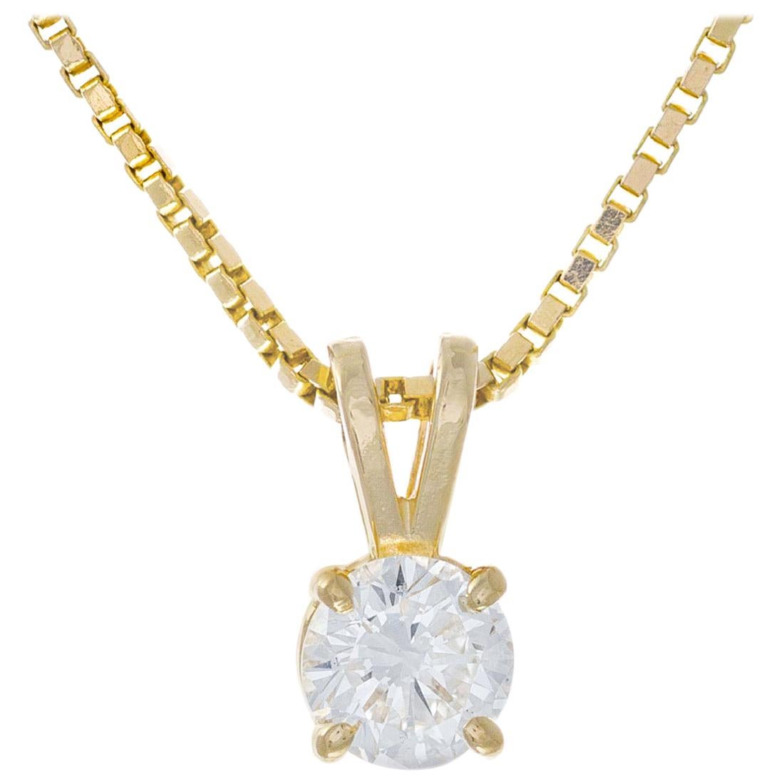 EGL Certified .45 Carat Diamond Yellow Gold Pendant Necklace