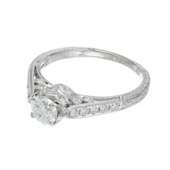 EGL Certified .47 Carat Diamond White Gold Victorian Revival Engagement Ring