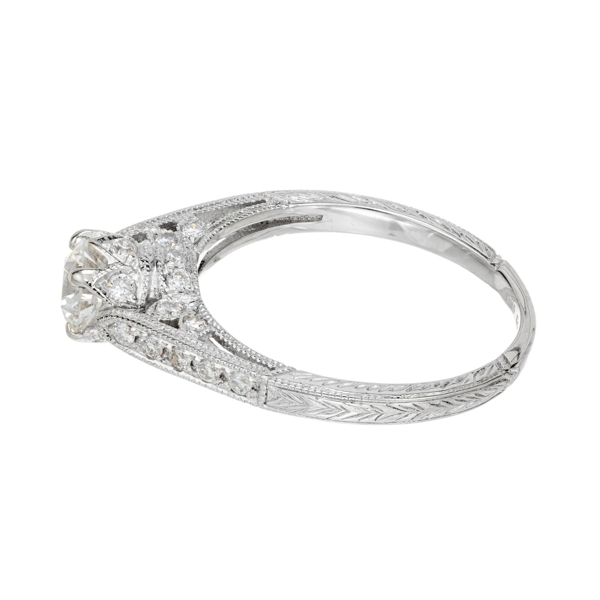 Old European Cut EGL Certified .47 Carat Diamond White Gold Victorian Revival Engagement Ring For Sale