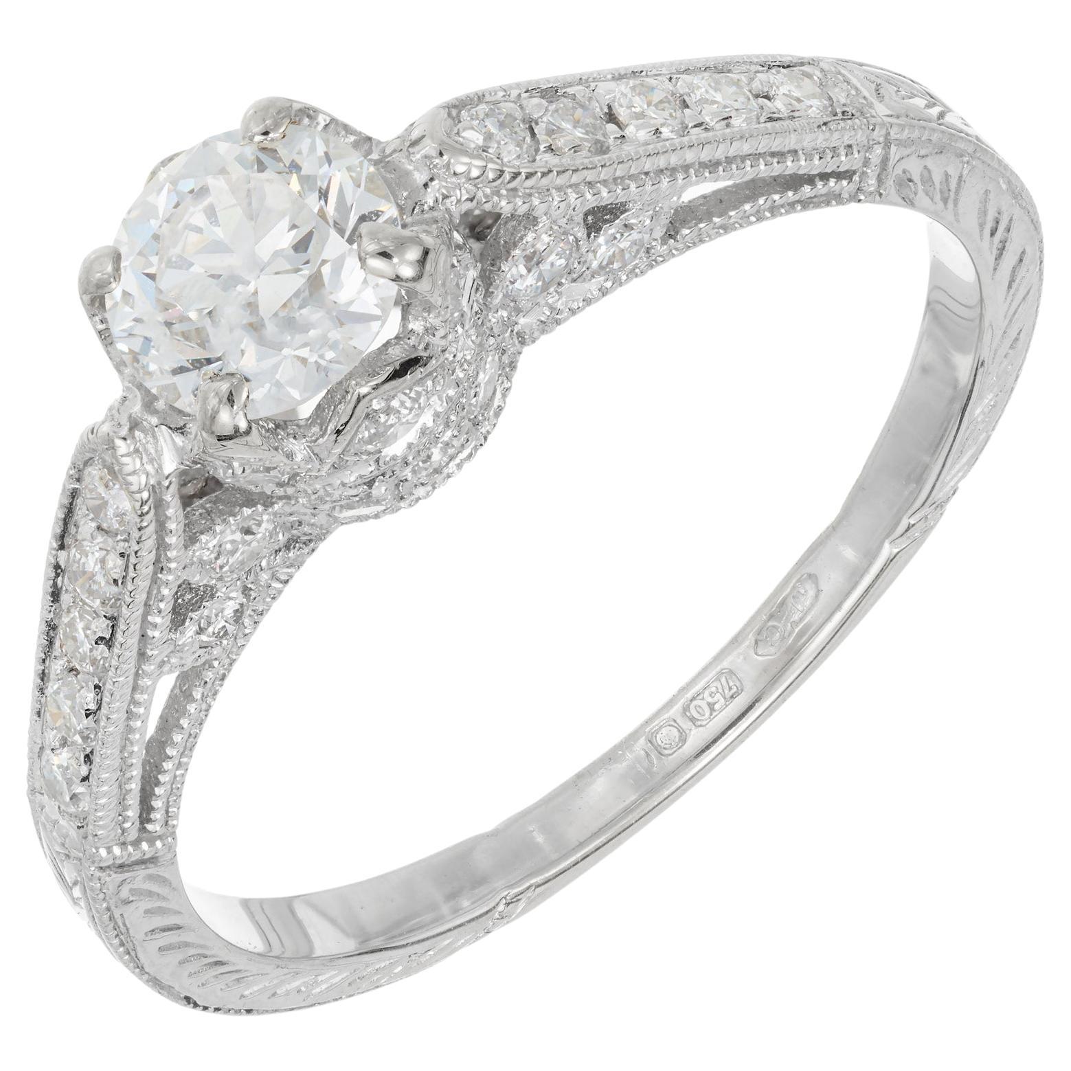 EGL Certified .47 Carat Diamond White Gold Victorian Revival Engagement Ring For Sale