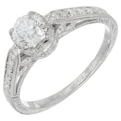 Retro EGL Certified .47 Carat Diamond White Gold Victorian Revival Engagement Ring