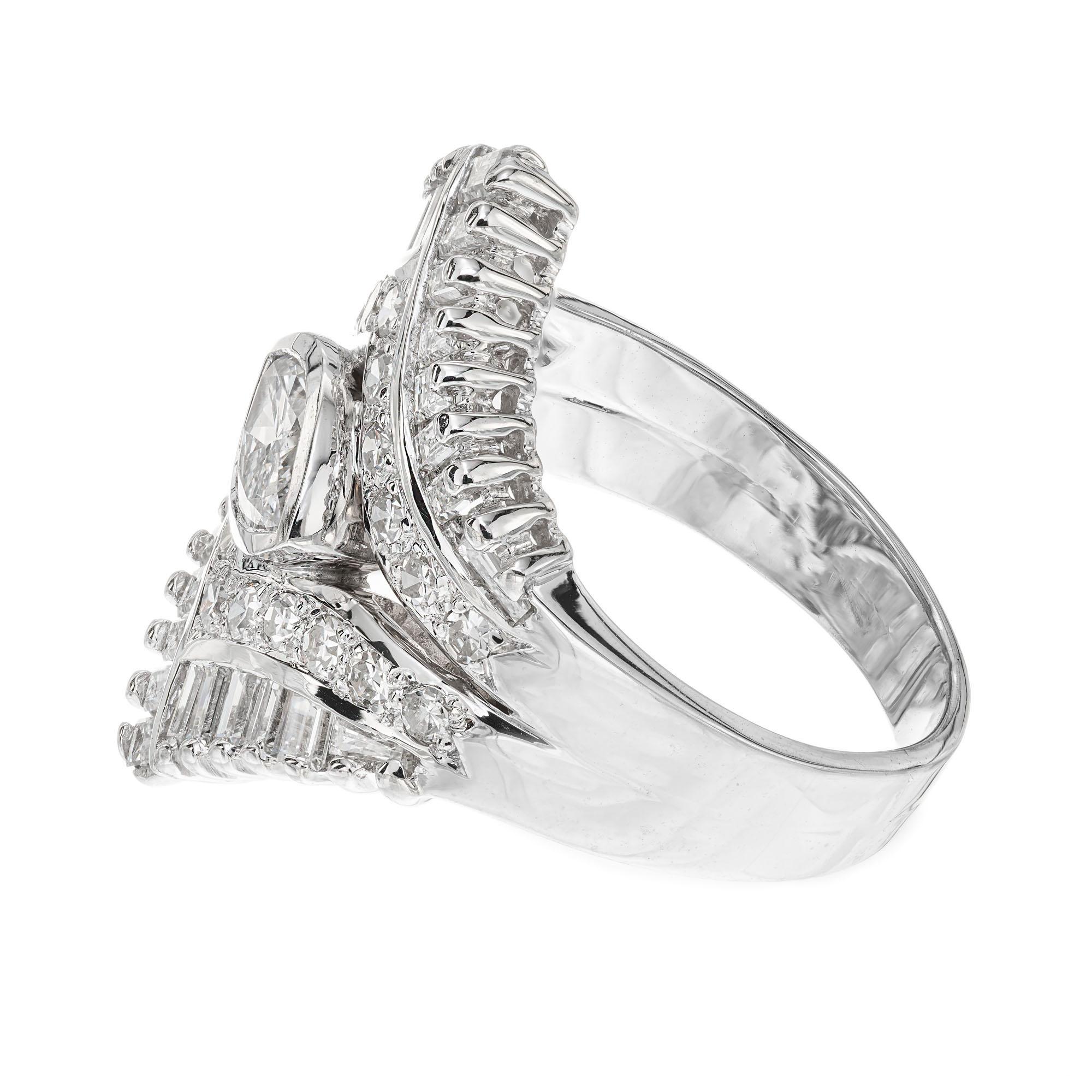 Marquise Cut EGL Certified .49 Carat Diamond White Gold Cluster Cocktail Ring For Sale