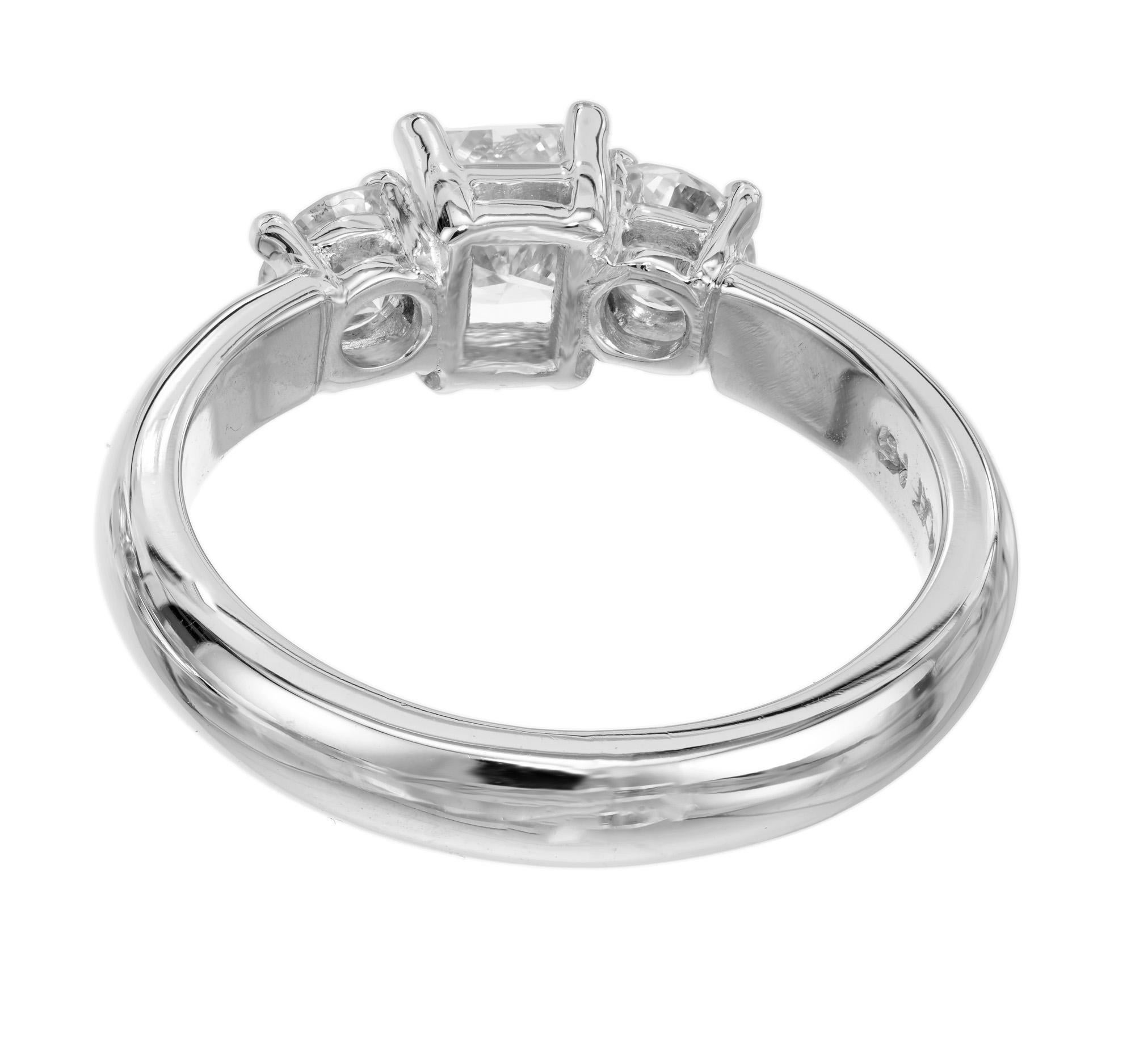 Round Cut EGL Certified .50 Carat Diamond Platinum Three Stone Engagement Ring For Sale