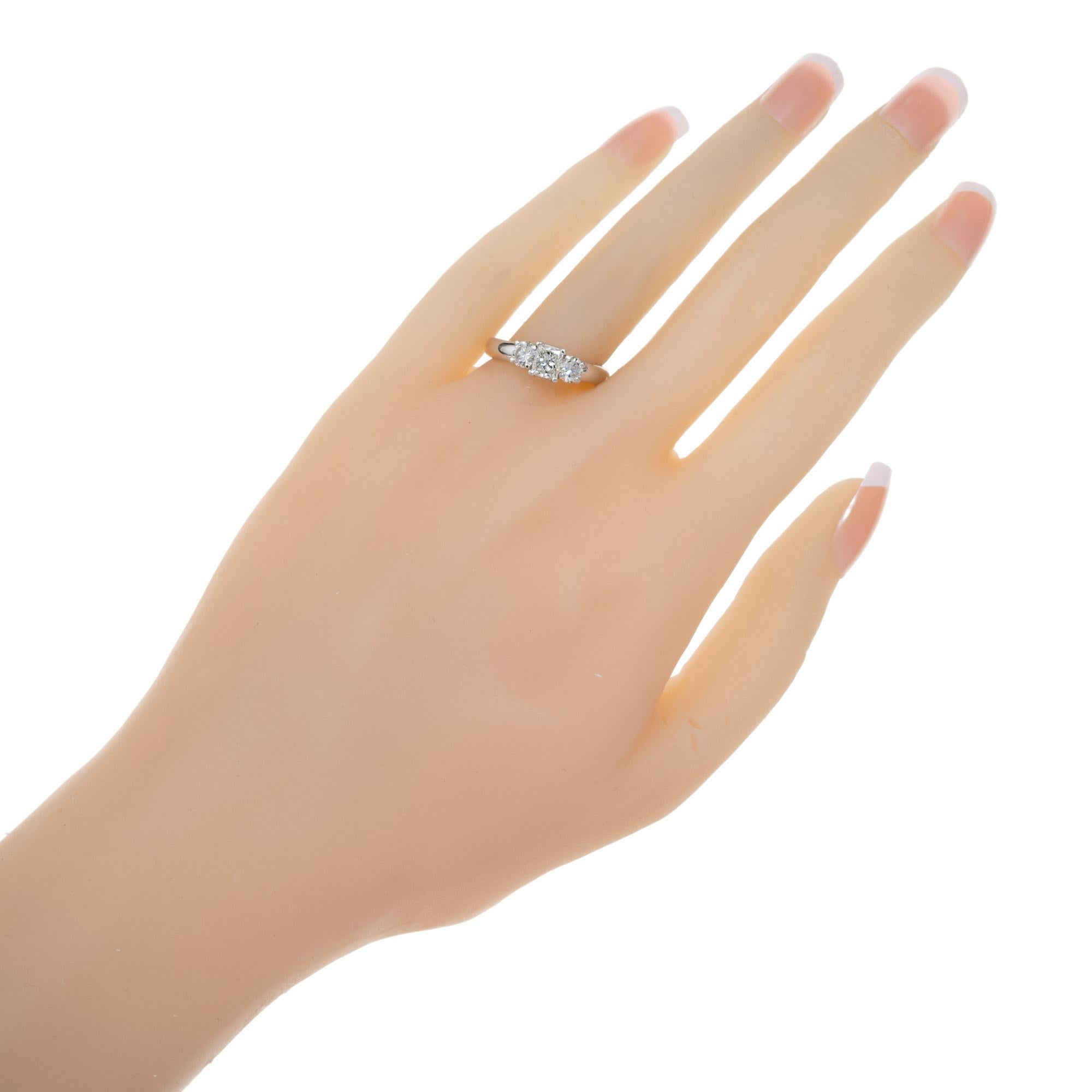 Women's EGL Certified .50 Carat Diamond Platinum Three Stone Engagement Ring For Sale