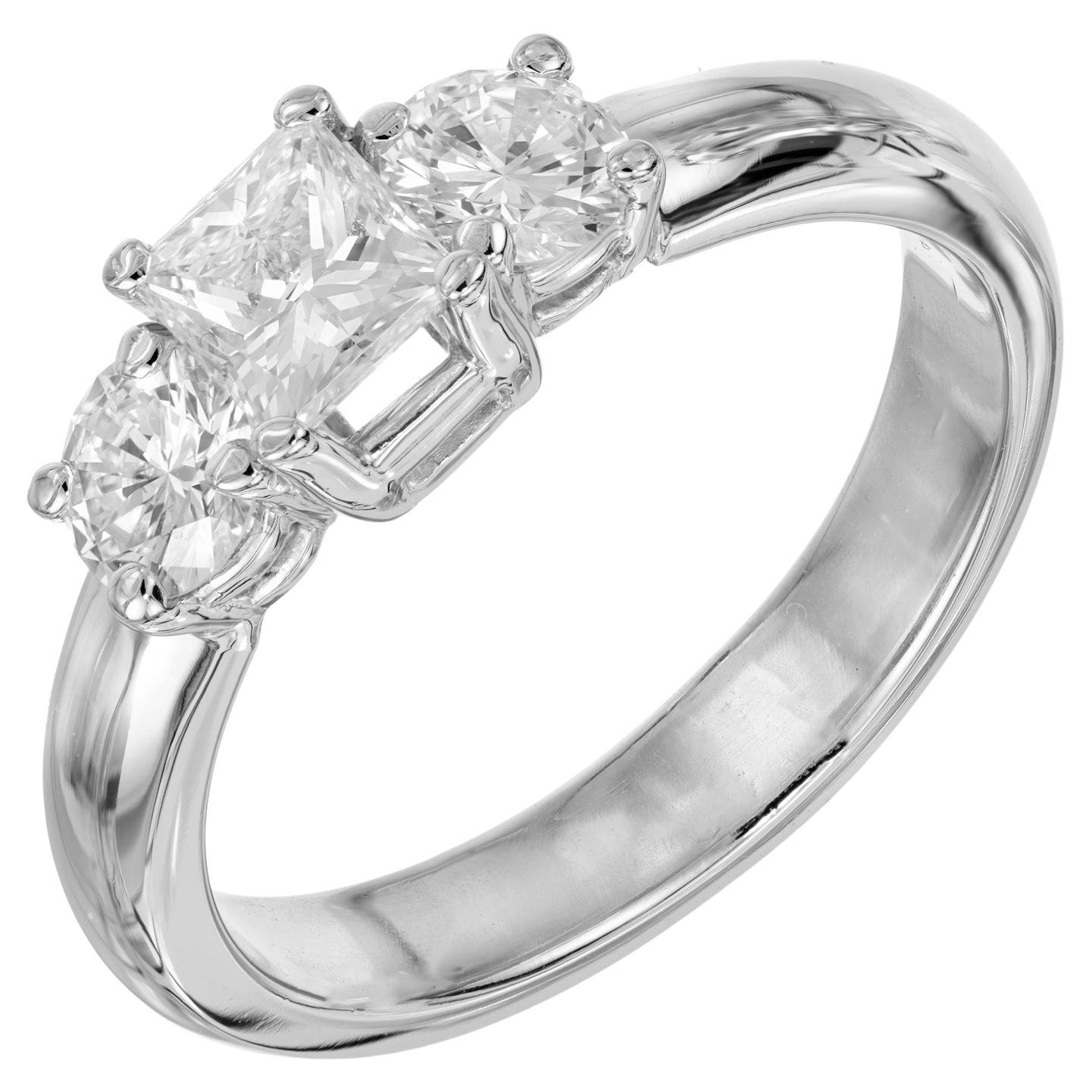 EGL Certified .50 Carat Diamond Platinum Three Stone Engagement Ring For Sale