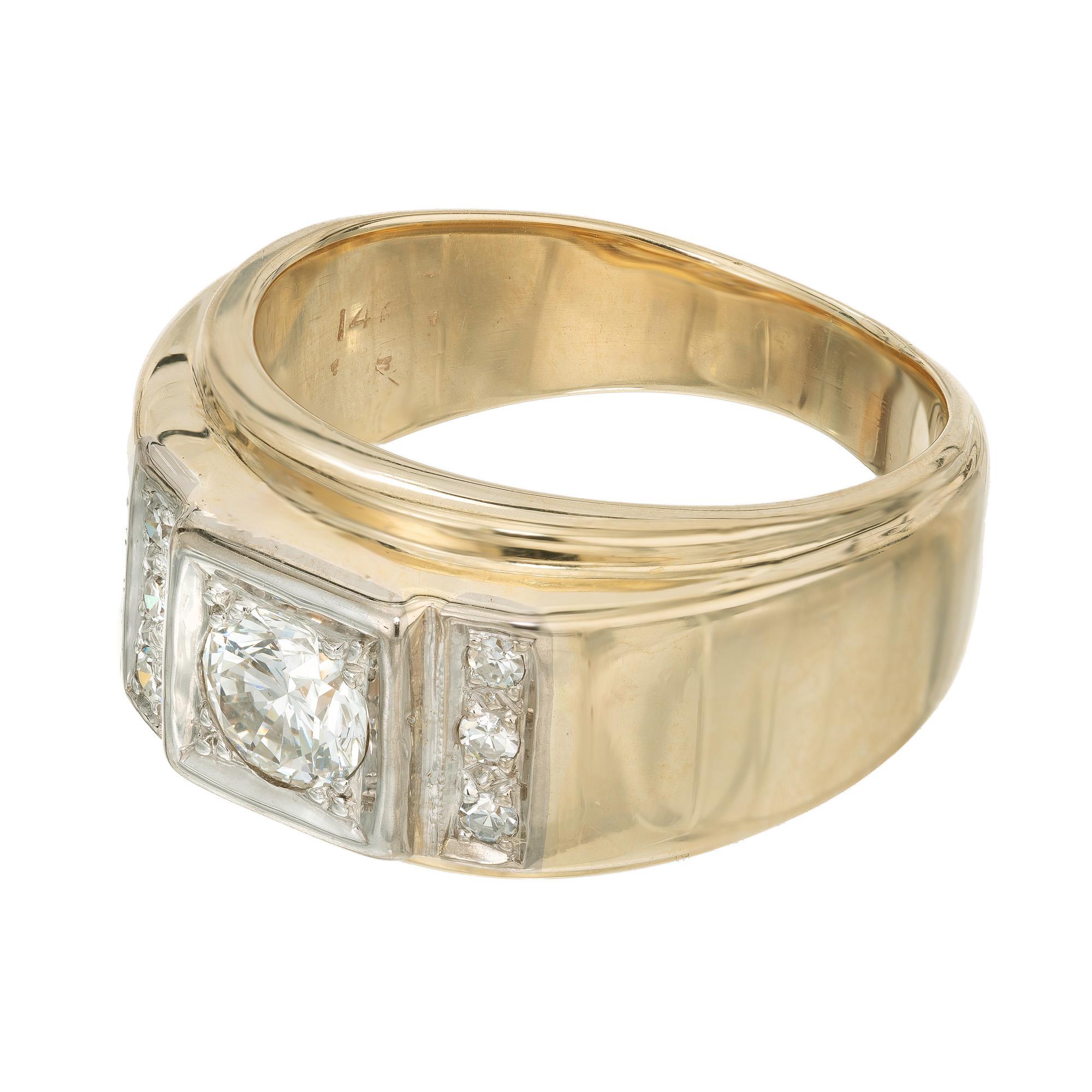 Round Cut EGL Certified .50 Carat Diamond Two Tone Gold Men's Ring 