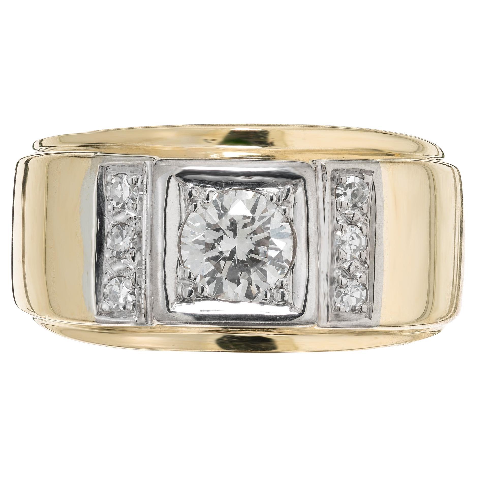 EGL Certified .50 Carat Diamond Two Tone Gold Men's Ring 