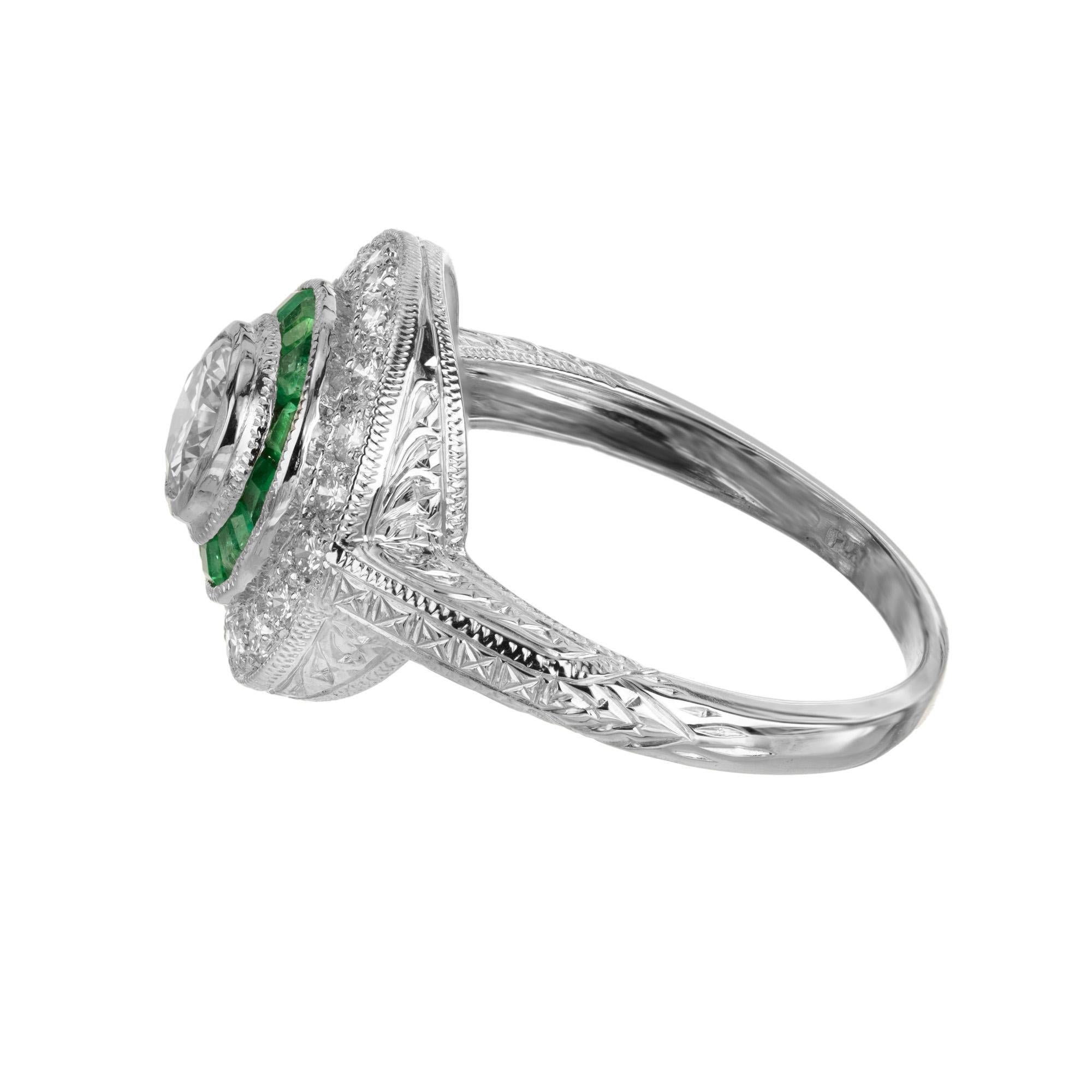 De las mujeres Anillo de compromiso de platino con diamante esmeralda halo redondo certificado EGL de 0,50 quilates en venta
