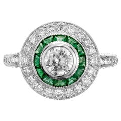 Bague de fiançailles en platine avec émeraude et halo certifiée EGL de 0,50 carat de diamant rond