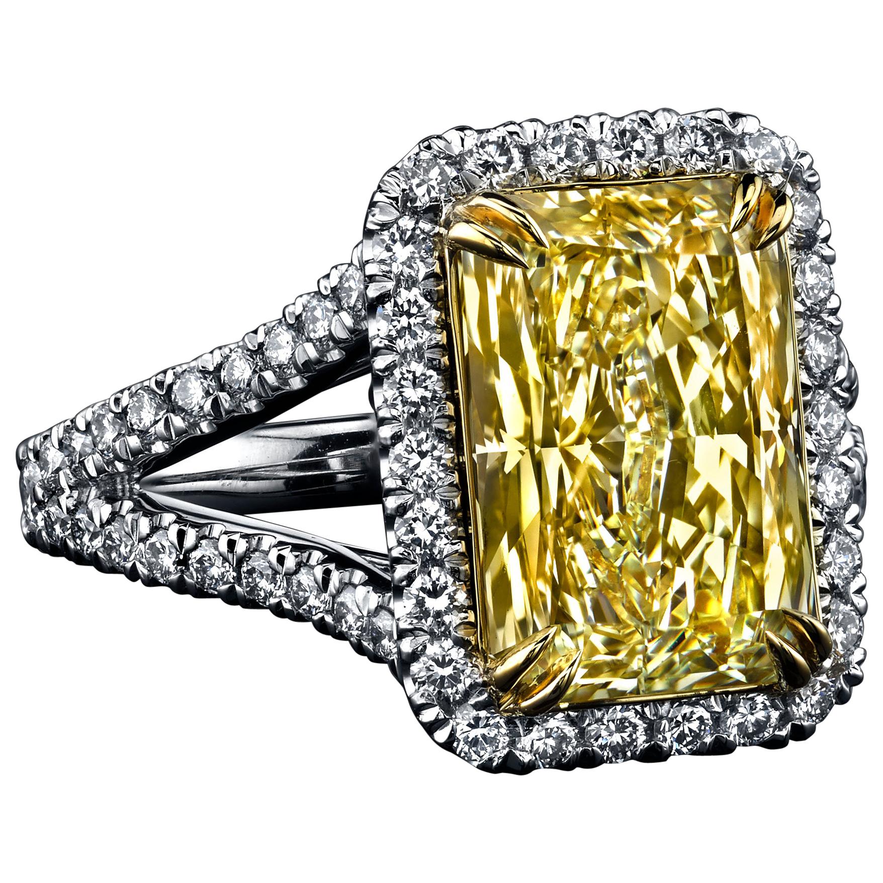 EGL Certified 5.08 Carat Radiant Fancy Light Yellow Diamond Ring