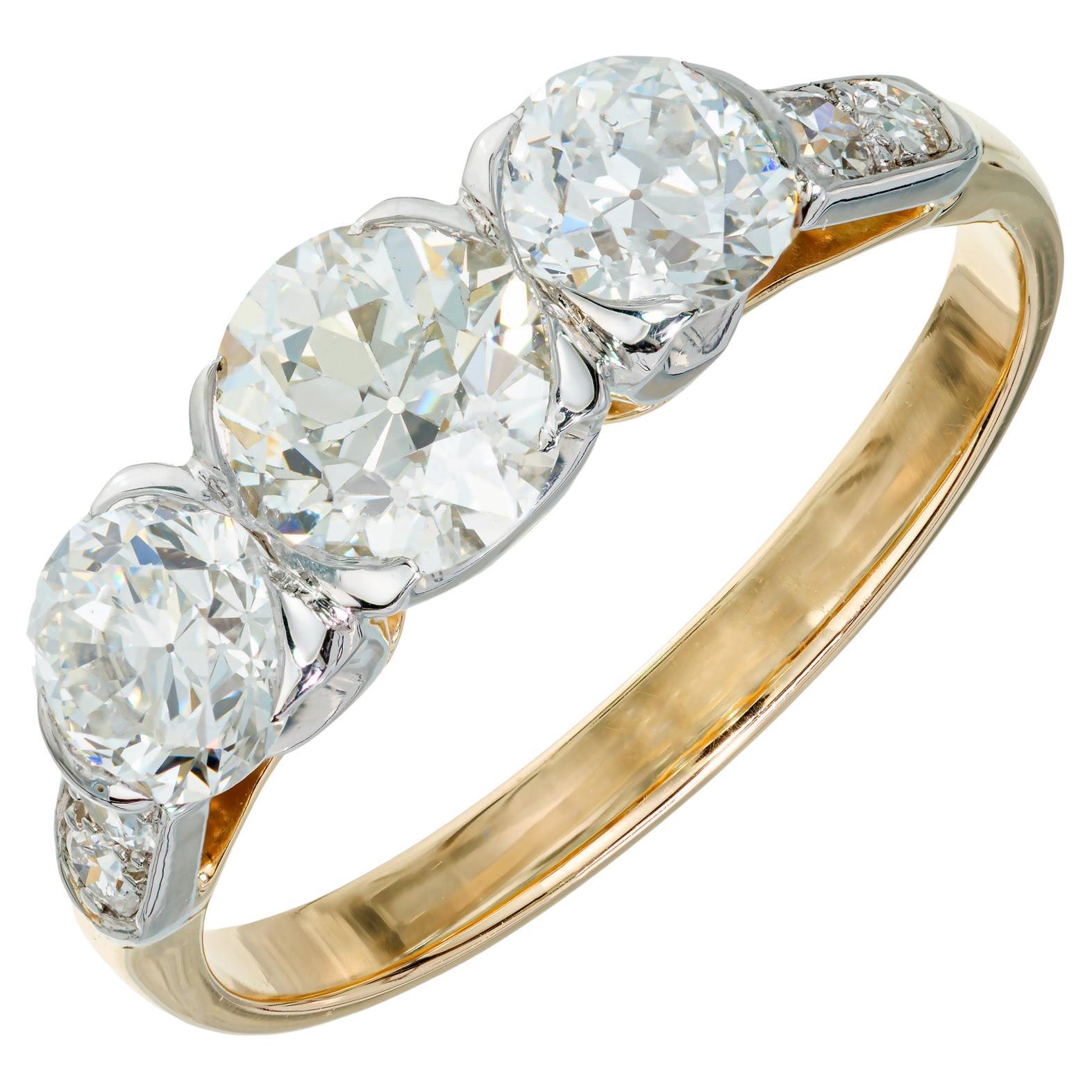 EGL Certified .51 Carat Diamond Two Tone Gold Three-Stone Engagement Ring For Sale