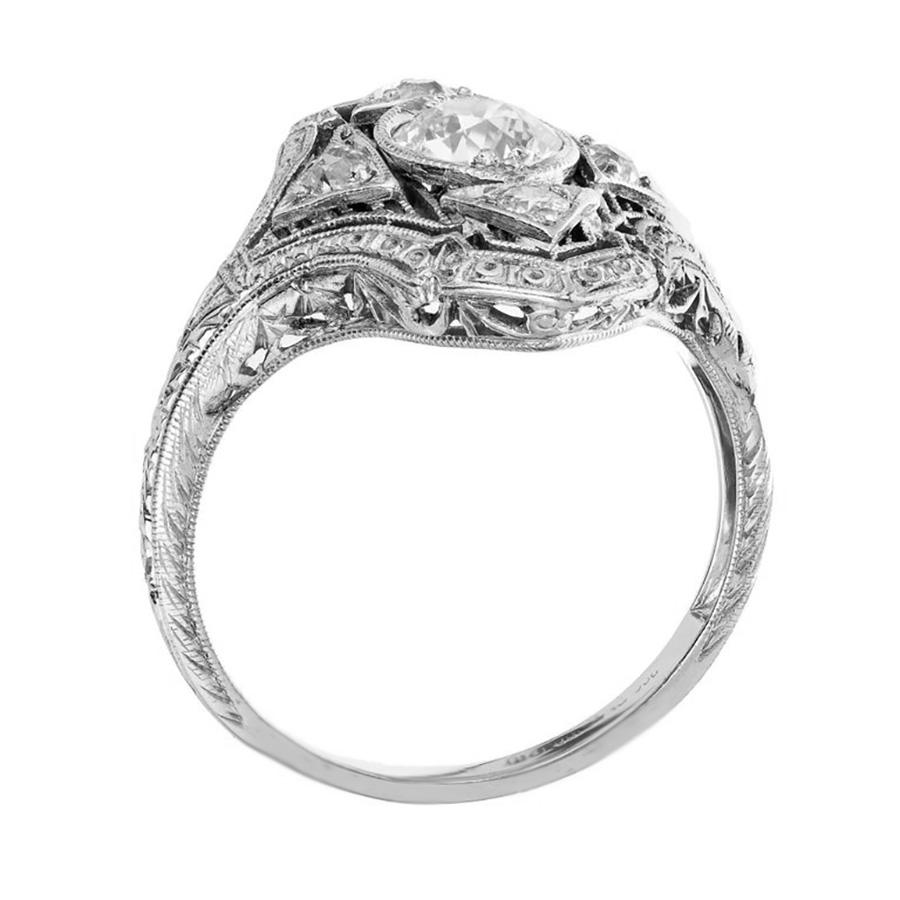 Donna Anello da cocktail in platino con diamante antico europeo certificato EGL da 0,51 carati in vendita