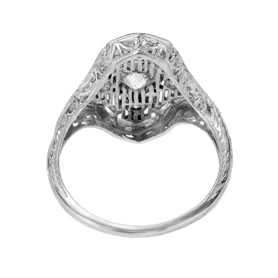 Anello da cocktail in platino con diamante antico europeo certificato EGL da 0,51 carati in vendita 1