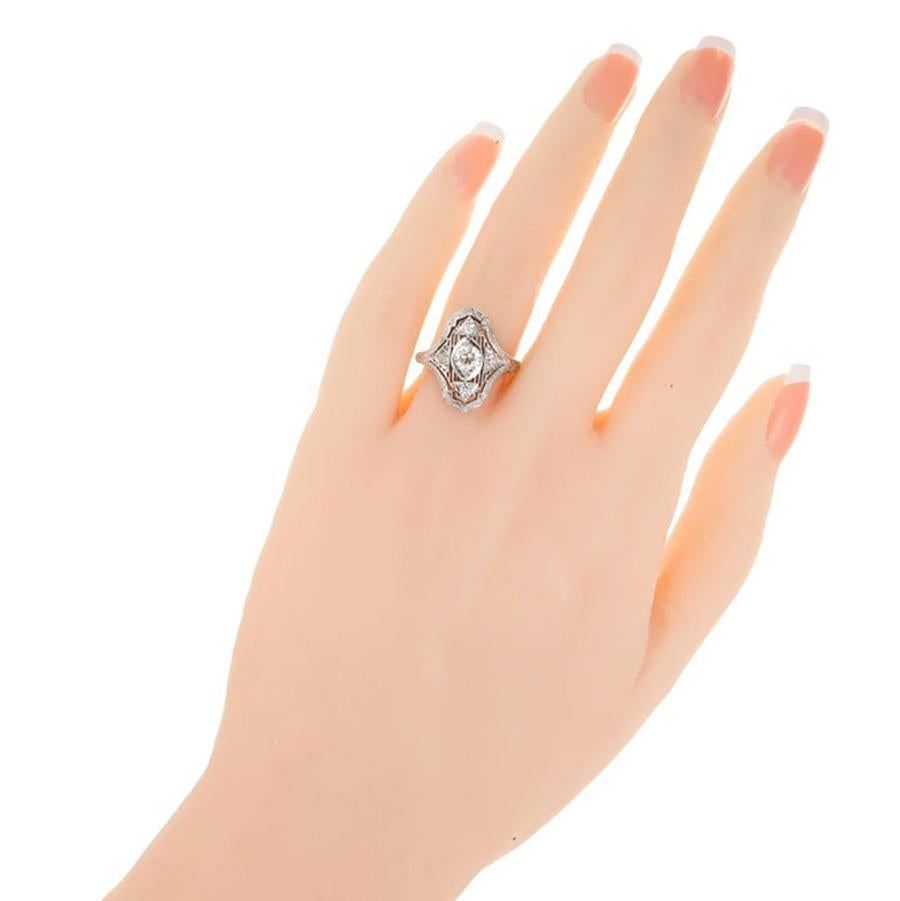 Anello da cocktail in platino con diamante antico europeo certificato EGL da 0,51 carati in vendita 3