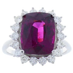 EGL Certified 5.14 Carat Cushion Cut Rhodolite Garnet and Diamond Cocktail Ring