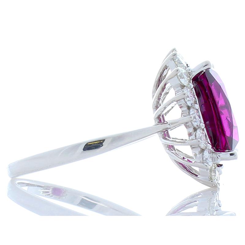 EGL Certified 5.14 Carat Cushion Cut Rhodolite Garnet and Diamond Cocktail Ring In New Condition In Chicago, IL