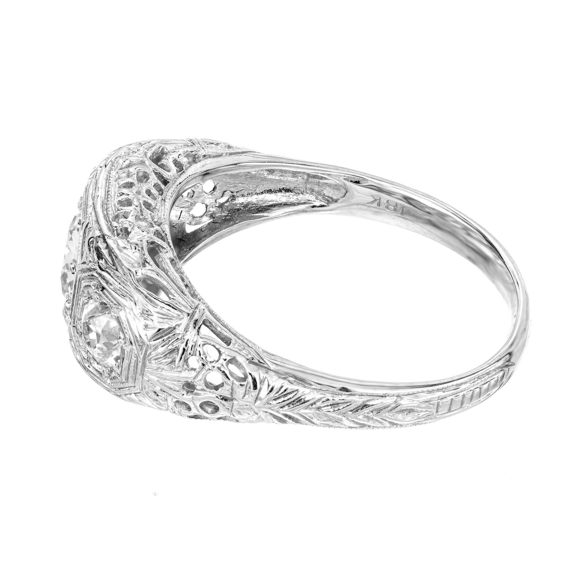 Women's EGL Certified .52 Carat Diamond White Gold Three-Stone Engagement Ring  For Sale