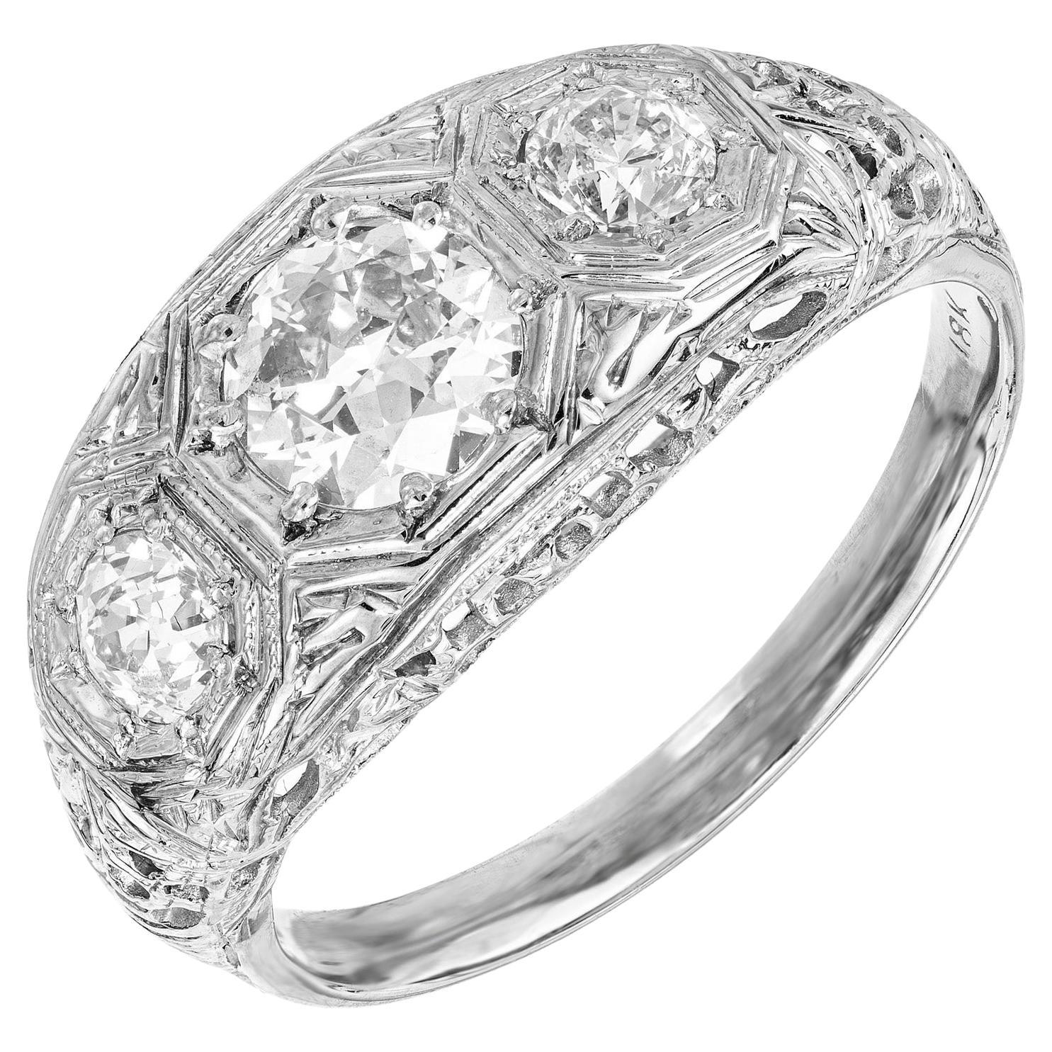 EGL Certified .52 Carat Diamond White Gold Three-Stone Engagement Ring 