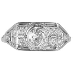 EGL Certified .53 Carat Old European Diamond Art Deco White Gold Engagement Ring