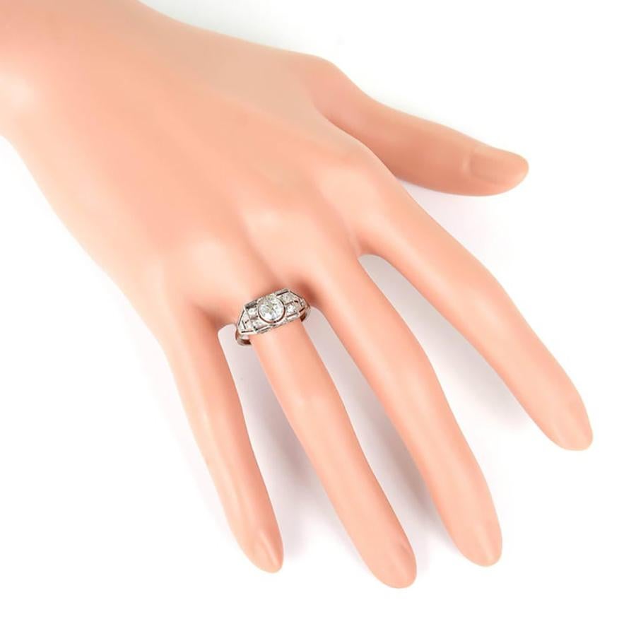 Women's EGL Certified .53 Carat Old European Diamond Art Deco White Gold Engagement Ring For Sale