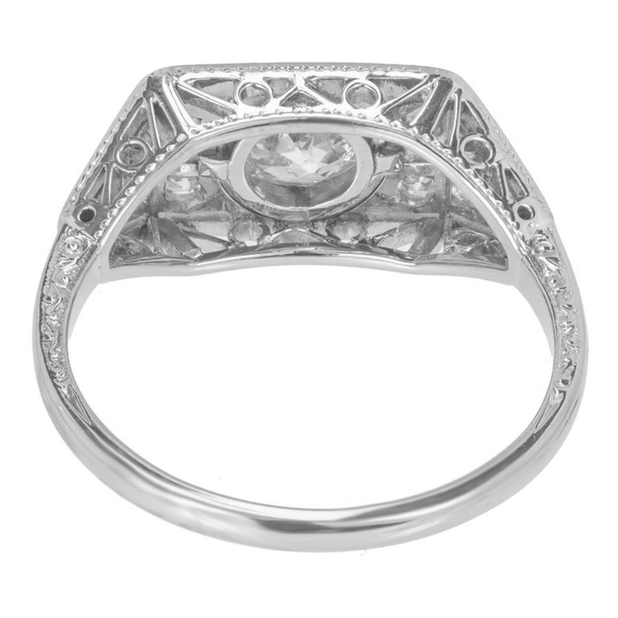 EGL Certified .53 Carat Old European Diamond Art Deco White Gold Engagement Ring For Sale 1