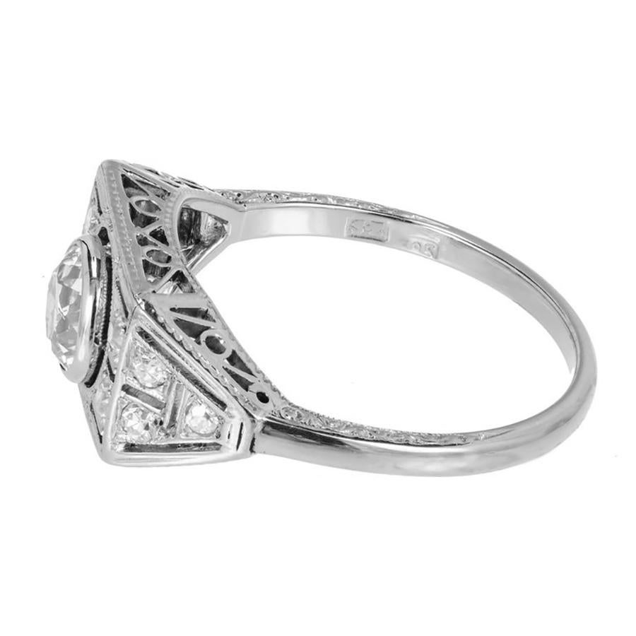 EGL Certified .53 Carat Old European Diamond Art Deco White Gold Engagement Ring For Sale 3