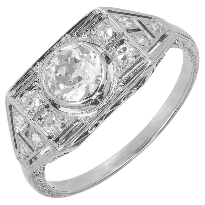 EGL Certified .53 Carat Old European Diamond Art Deco White Gold Engagement Ring For Sale