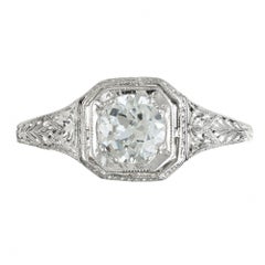 EGL Certified .55 Carat Diamond Edwardian Platinum Engagement Ring