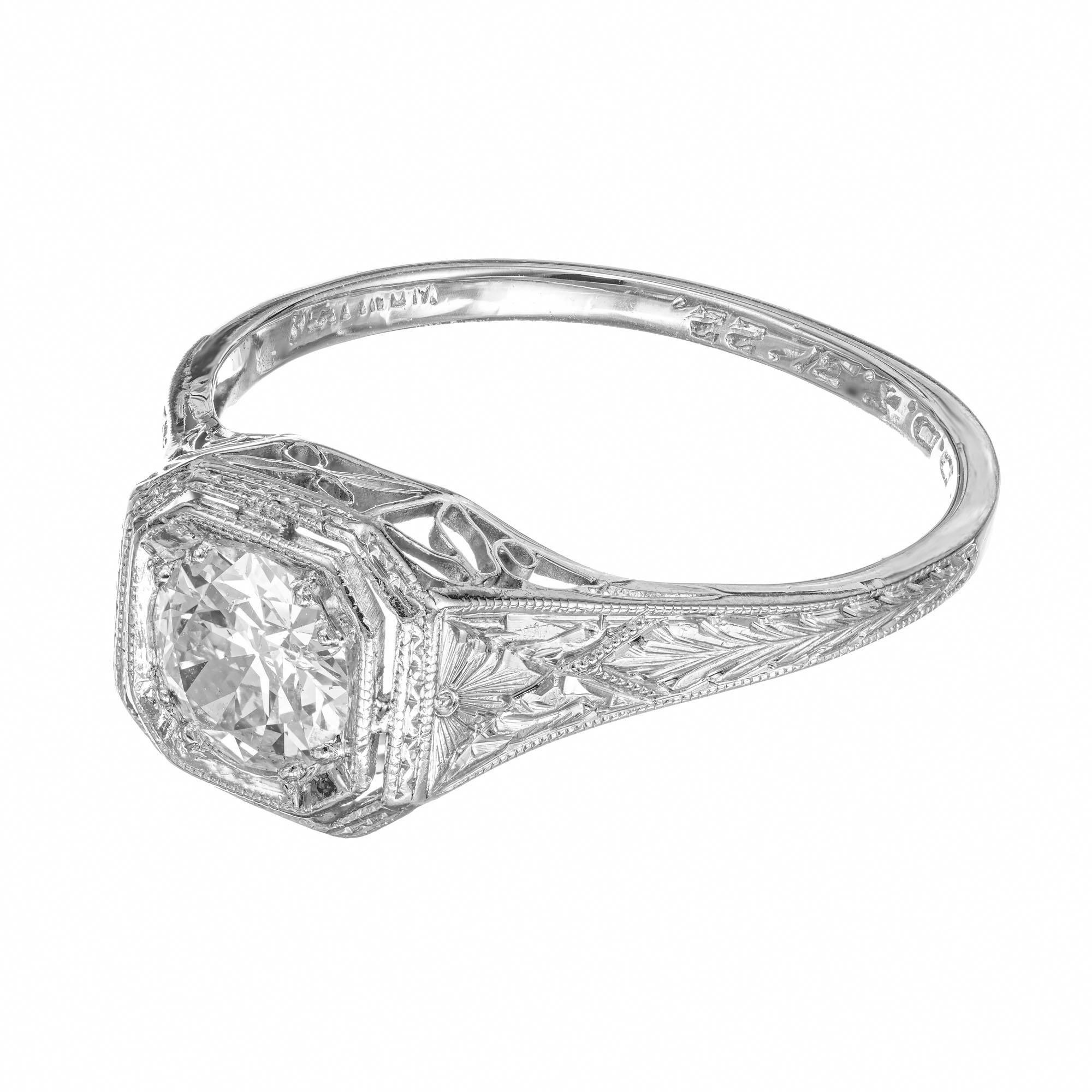 EGL-zertifizierter .55 Karat Diamant Edwardian Platin Verlobungsring (Rundschliff) im Angebot