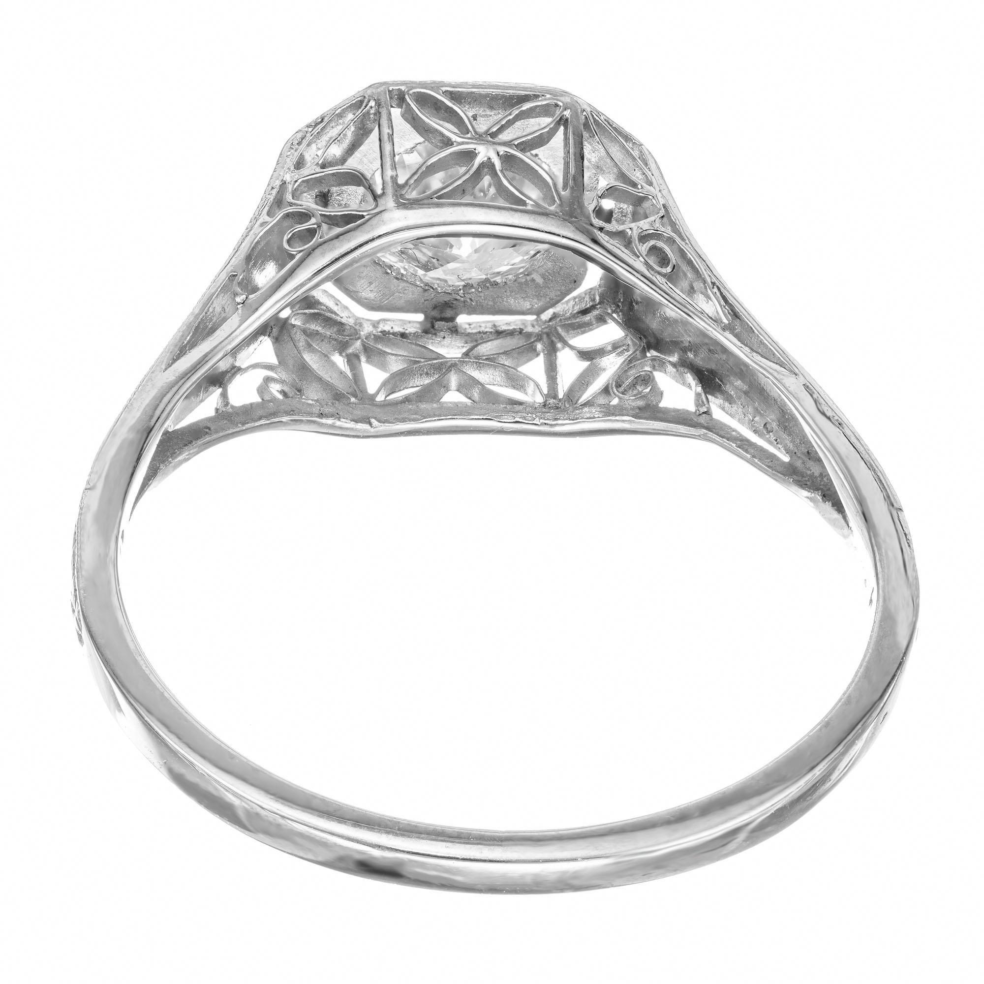 EGL Certified .55 Carat Diamond Edwardian Platinum Engagement Ring In Good Condition For Sale In Stamford, CT
