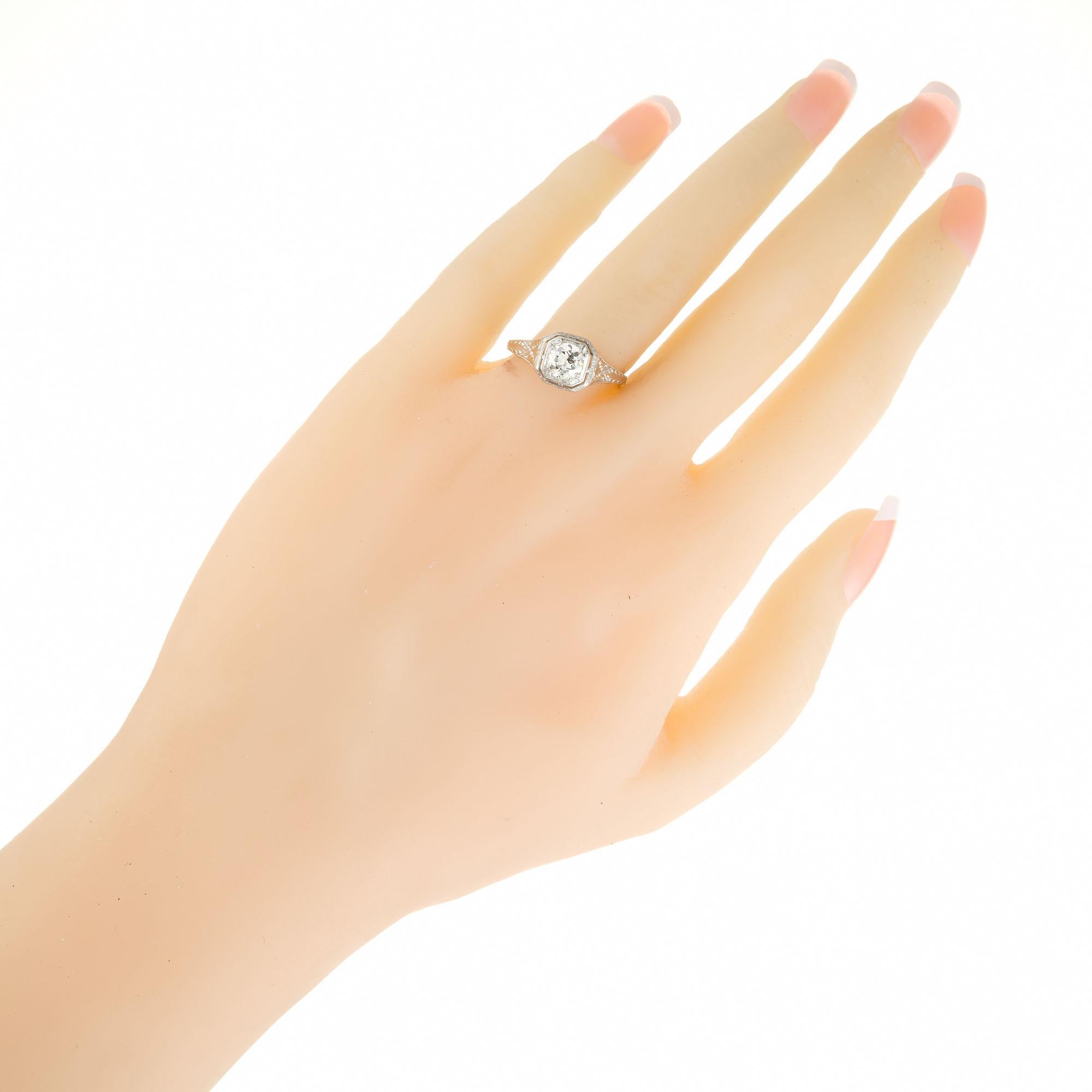 EGL Certified .55 Carat Diamond Edwardian Platinum Engagement Ring For Sale 1