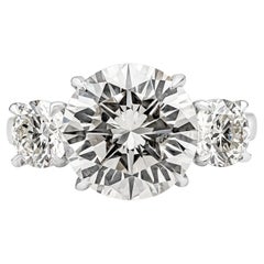 Vintage EGL Certified 5.53 Carats Brilliant Round Diamond Three-Stone Engagement Ring