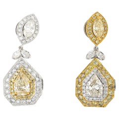 Boucle d'oreille pendante inversée en diamant blanc et jaune multi-taille certifié EGL de 5.68 carats