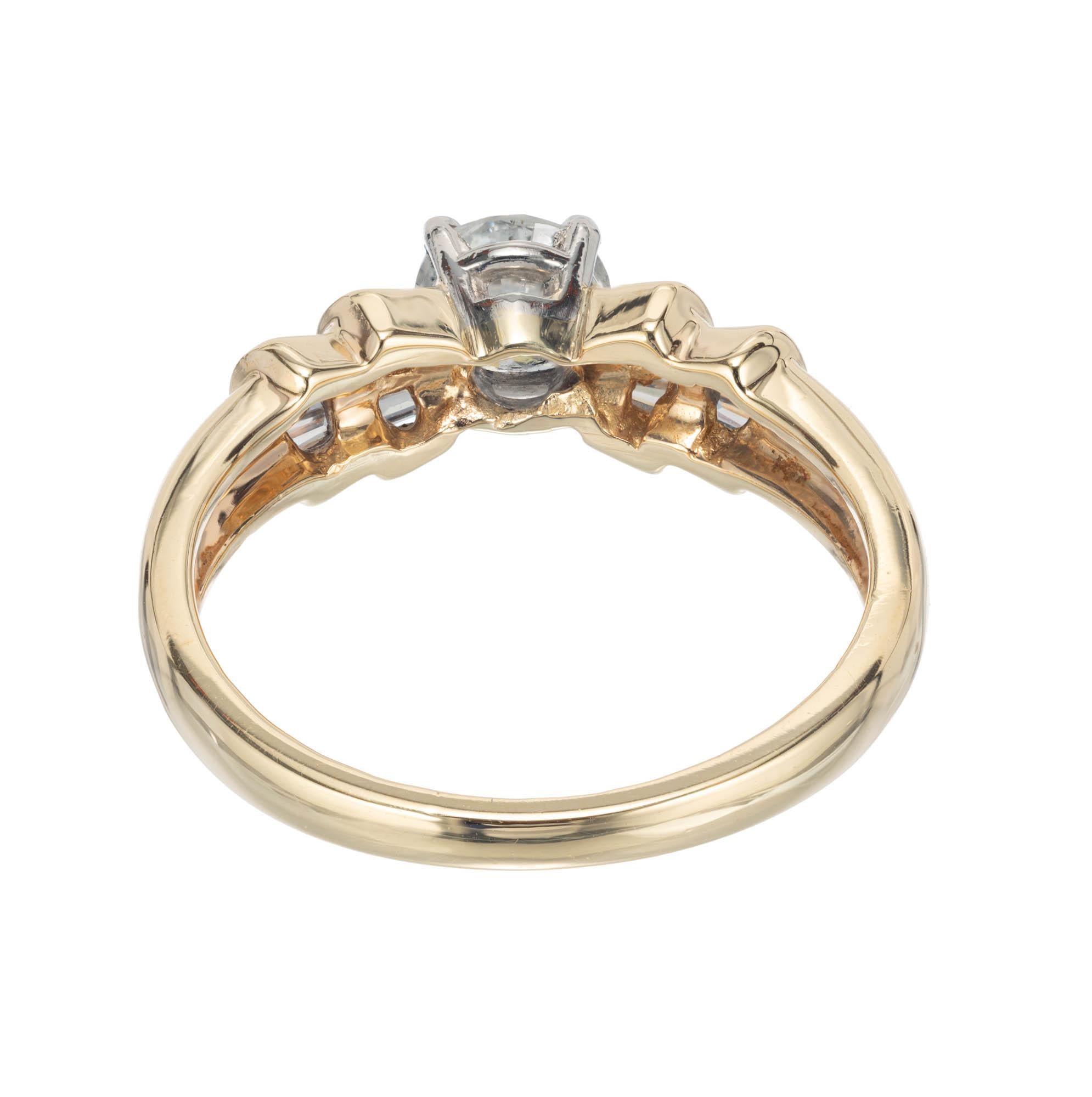 Round Cut EGL Certified .57 Carat Diamond Yellow Gold Engagement Ring For Sale