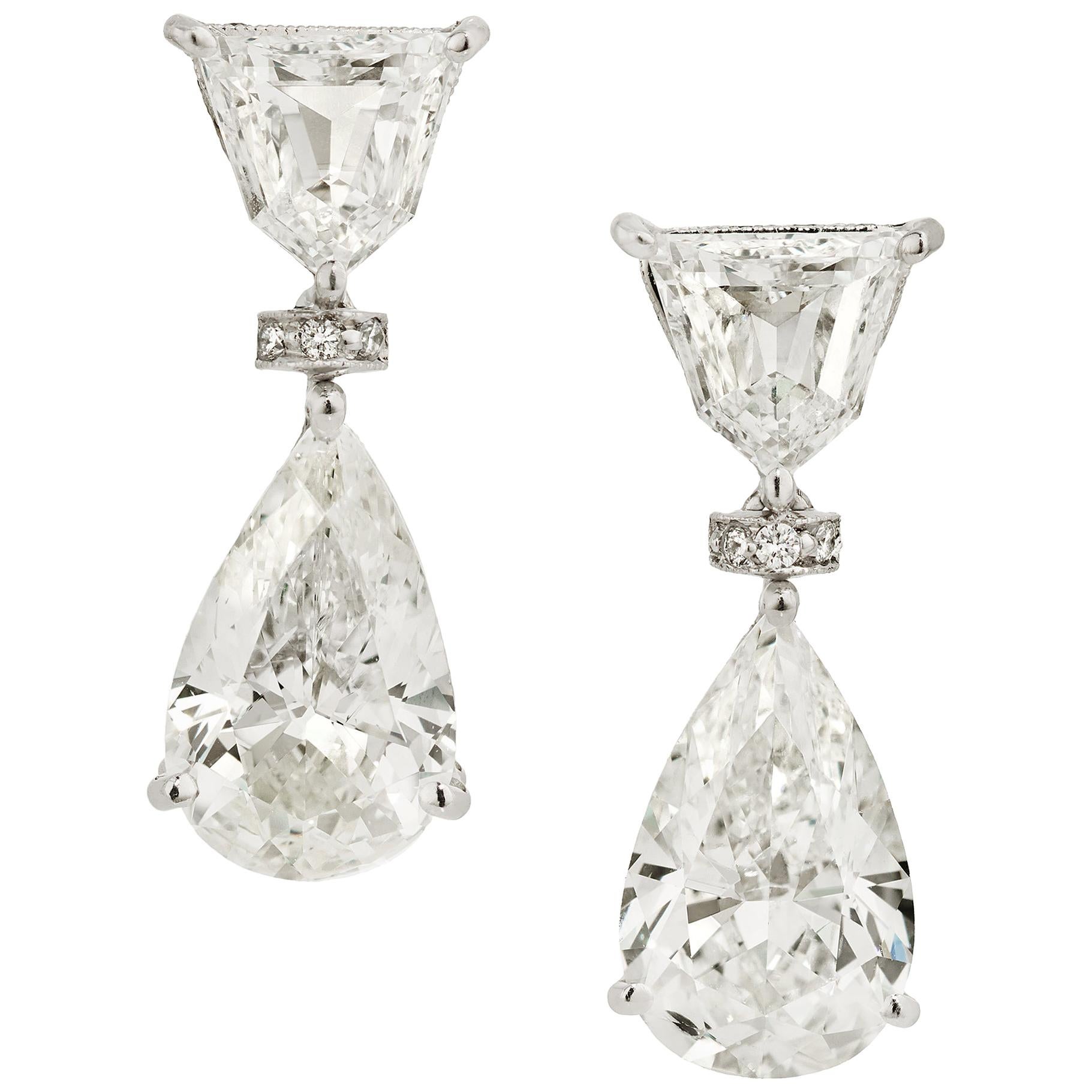 EGL Certified 5.99 Carat Pear and Shield Diamond Drop Earrings in Platinum For Sale