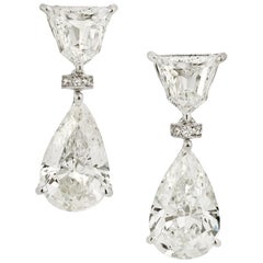 Boucles d'oreilles pendantes en platine avec diamants en forme de poire et bouclier de 5,99 carats certifiés EGL