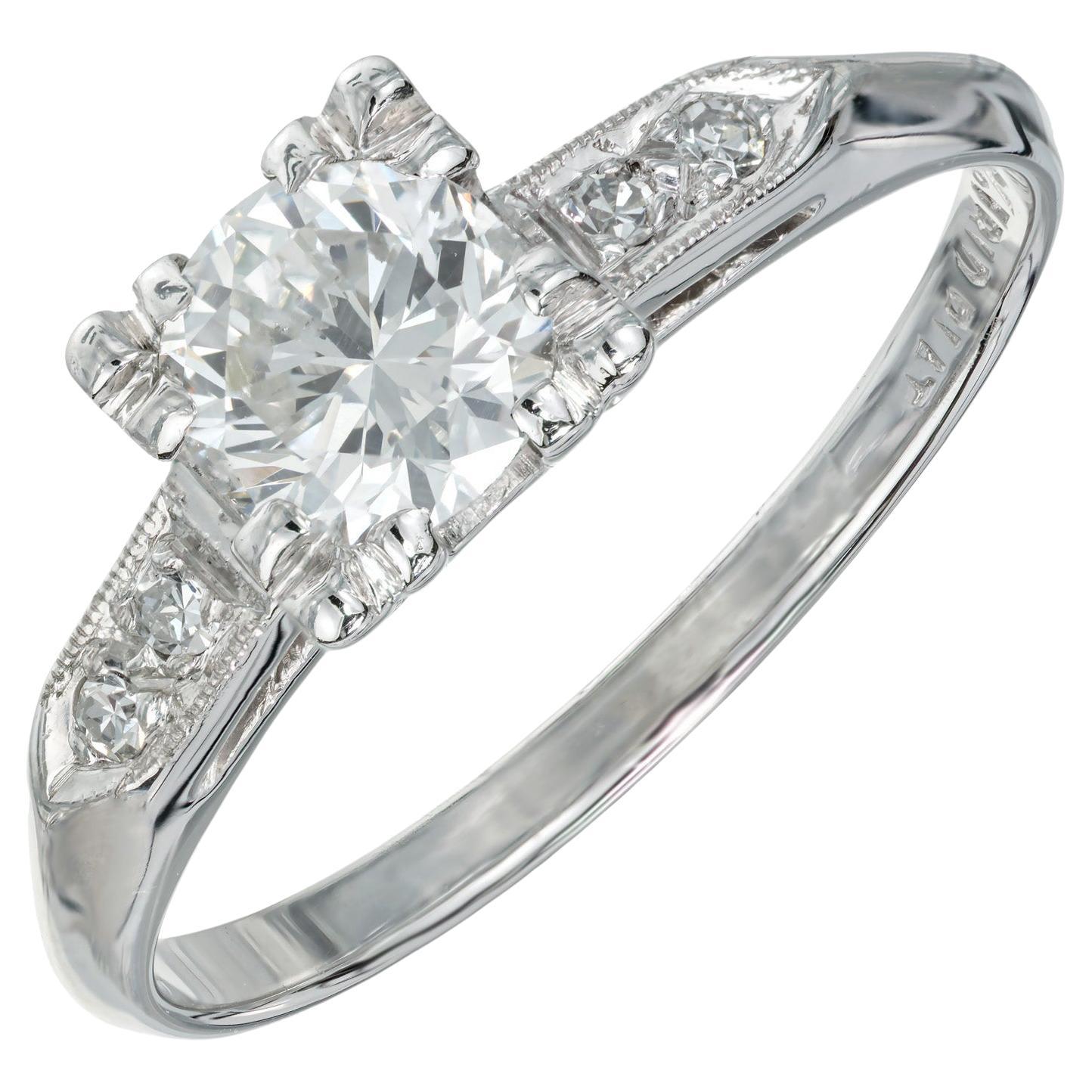 EGL Certified .61 Carat Round Diamond Platinum Three-Stone Engagement Ring  For Sale