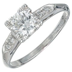 Antique EGL Certified .61 Carat Round Diamond Platinum Three-Stone Engagement Ring 