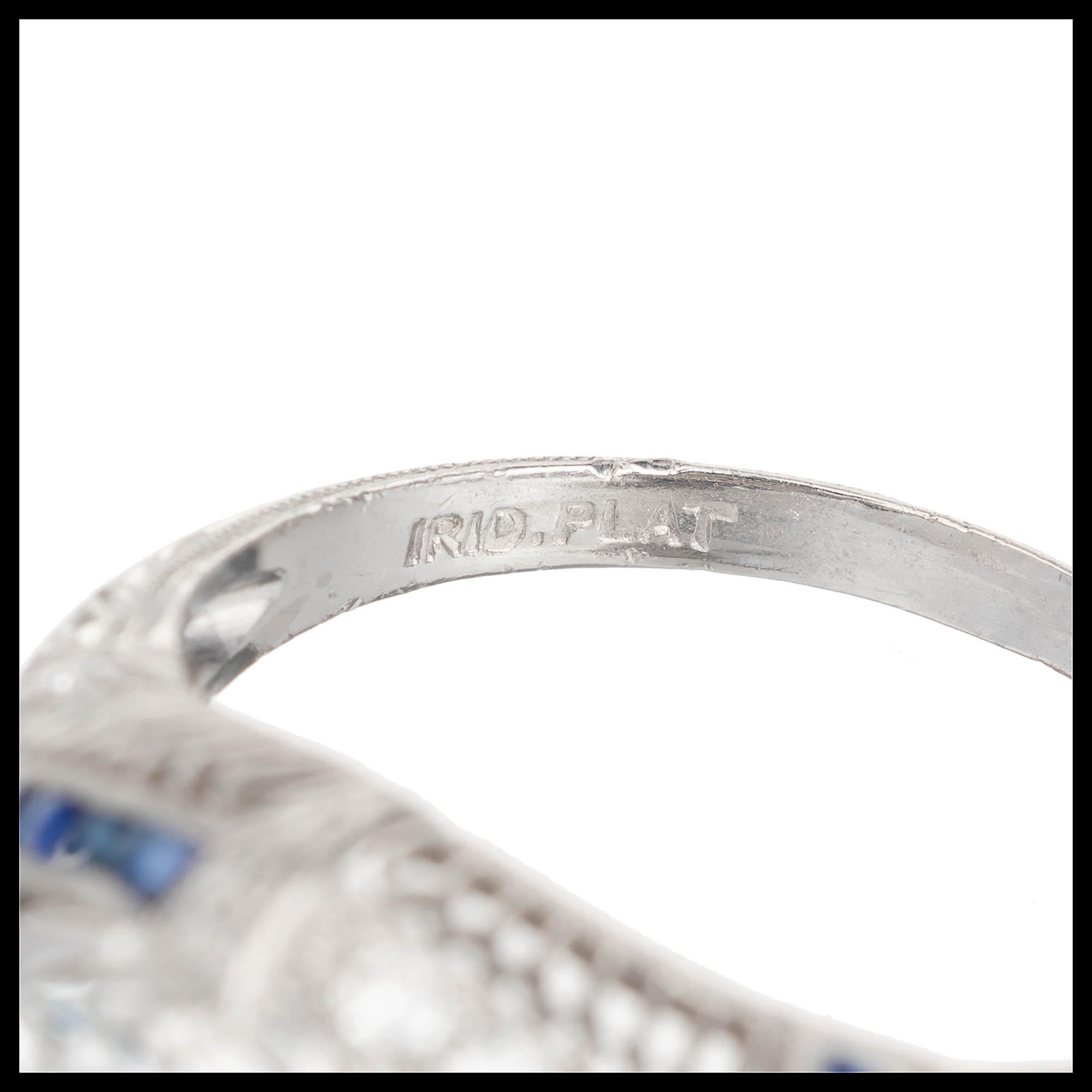 Old European Cut EGL Certified .61 Diamond Sapphire Platinum Art Deco Dome Engagement Ring