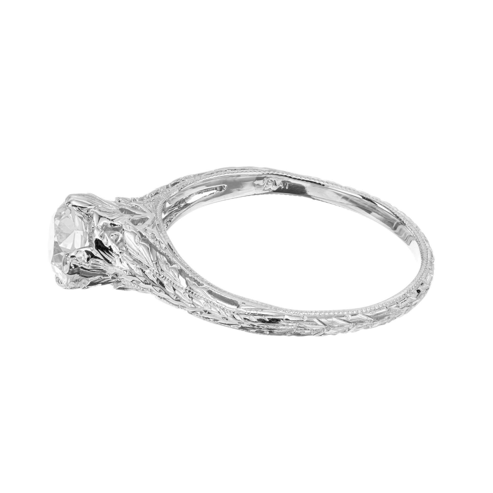 Round Cut EGL Certified .63 Carat Diamond Platinum Art Deco Engagement Ring For Sale