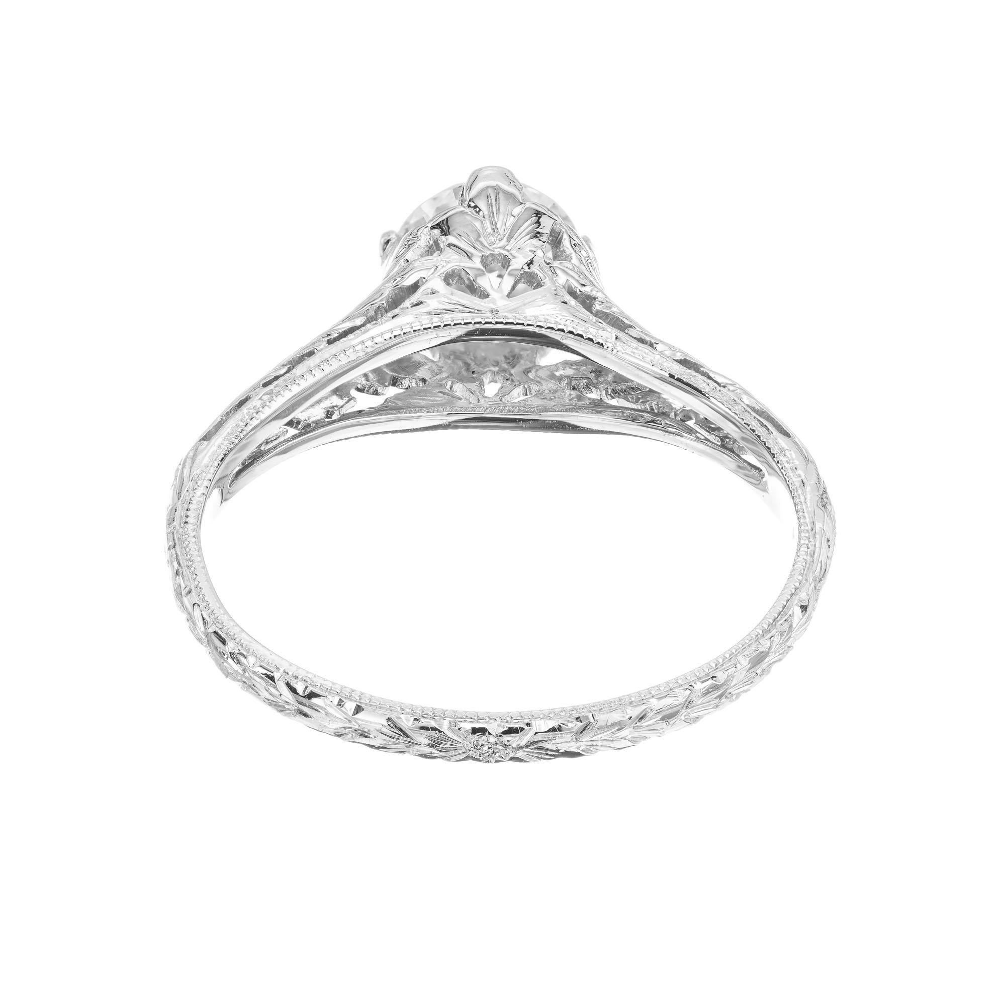 Women's EGL Certified .63 Carat Diamond Platinum Art Deco Engagement Ring For Sale
