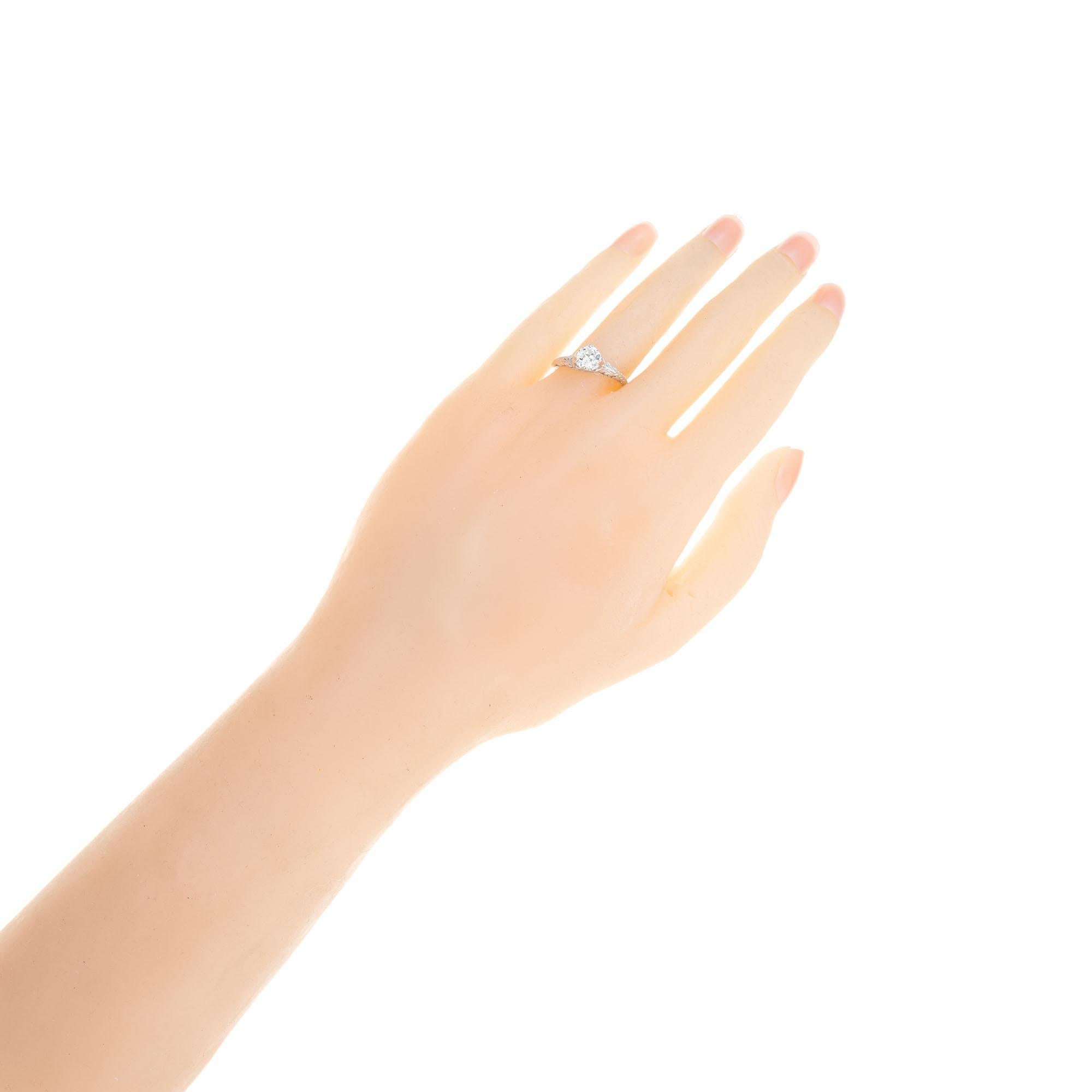 EGL Certified .63 Carat Diamond Platinum Art Deco Engagement Ring For Sale 2