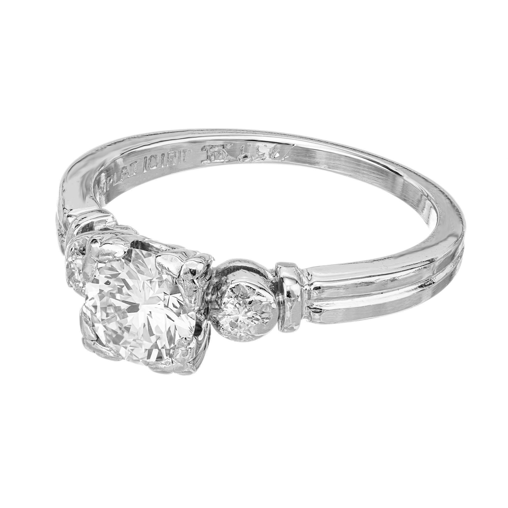 Round Cut EGL Certified .63 Carat Diamond Platinum Three-Stone Engagement Ring For Sale