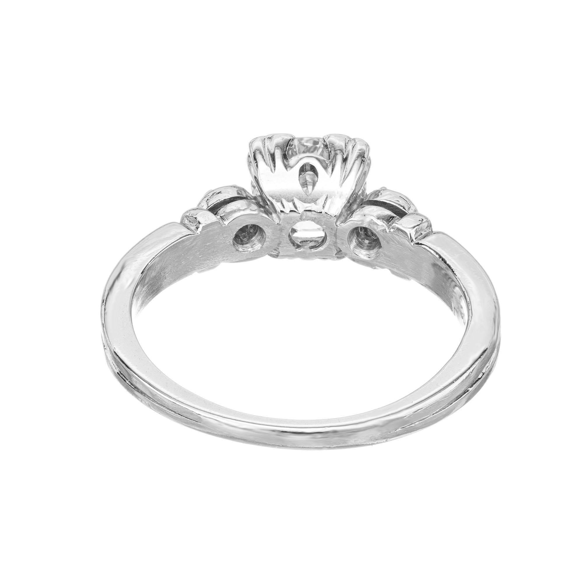 EGL Certified .63 Carat Diamond Platinum Three-Stone Engagement Ring For Sale 1