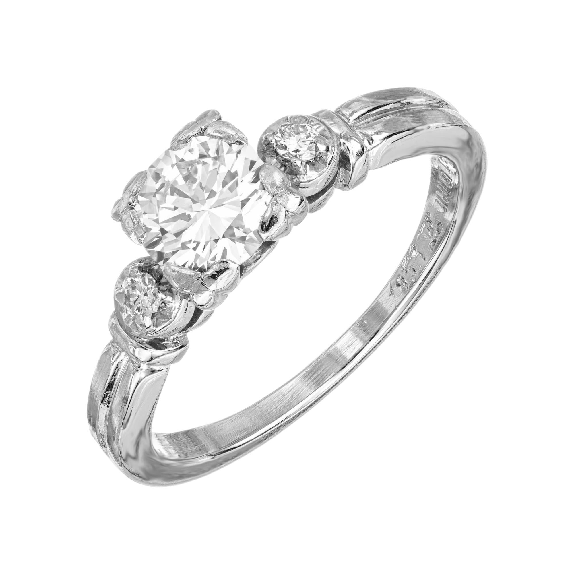 EGL Certified .63 Carat Diamond Platinum Three-Stone Engagement Ring For Sale