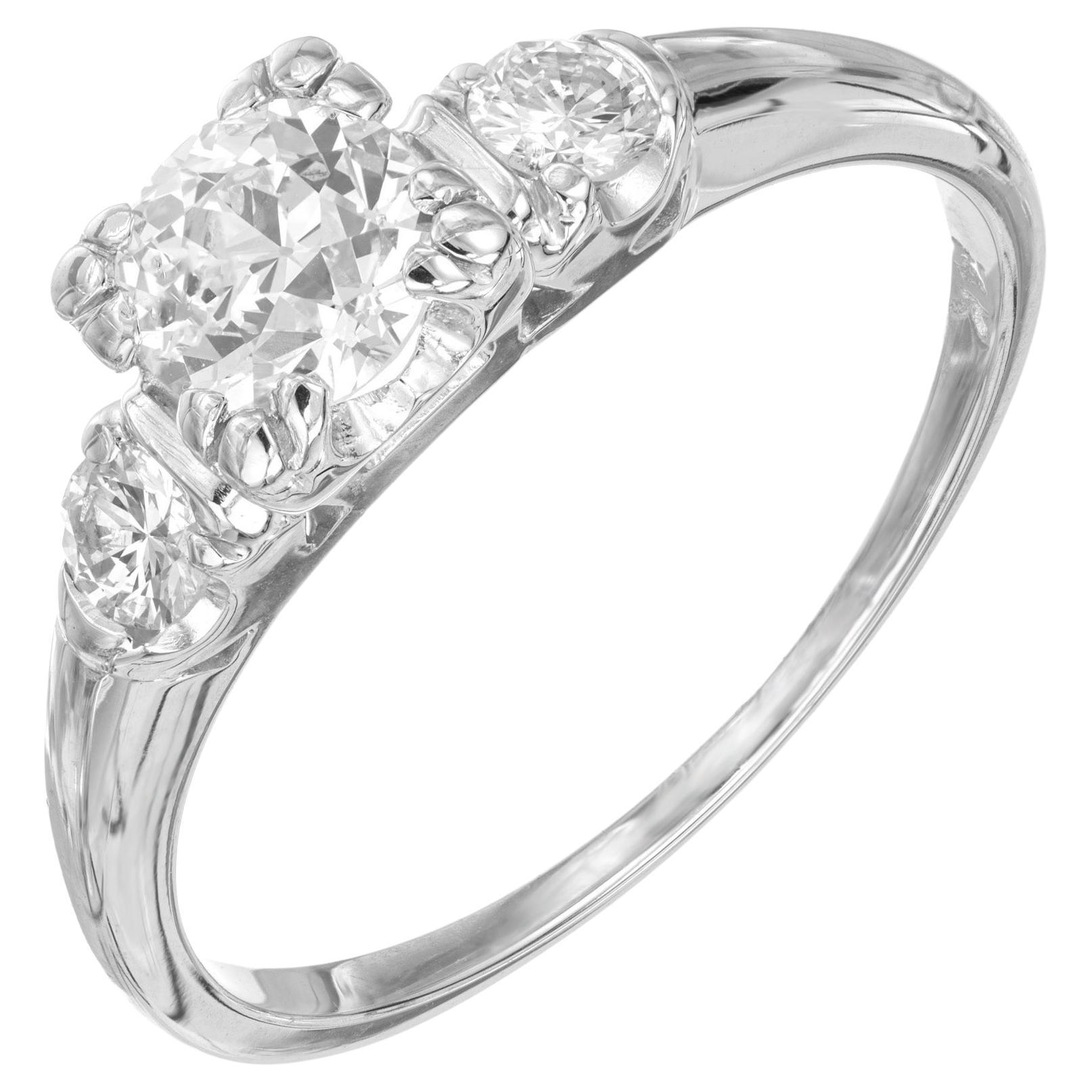EGL Certified .64 Carat Diamond White Gold Three-Stone Engagement Ring For Sale